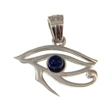 Solid 925 Sterling Silver Egyptian Eye of Horus With Lapis Lazuli Pendant - £31.60 GBP