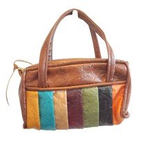 Vintage 70s Leather Multi-color Brown Handbag Minibag Purse 9 X 6 - £37.19 GBP