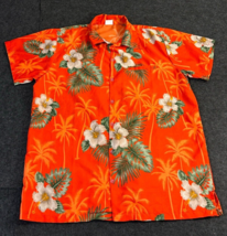 King Kameha Short Sleeve Button Up Orange Hawaiian Shirt Floral Men’s Si... - $17.76