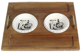 Vintage Woodpecker Wood Ware Bread Snack Serving Tray w/ 2 Dip Dishes - £28.26 GBP