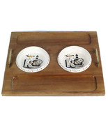 Vintage Woodpecker Wood Ware Bread Snack Serving Tray w/ 2 Dip Dishes - £27.64 GBP