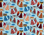Cotton Colorful Foxes Woodland Animals Blue Fabric Print by the Yard D77... - $10.95