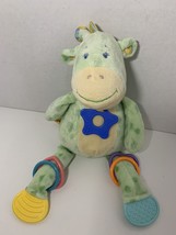 KellyToy green giraffe plush baby ring toy teether rainbow pastel stuffed soft - £15.62 GBP