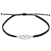 Celtic Infinity Knot Sterling Silver Charm on Black Adjustable Bracelet - £14.23 GBP