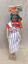 South American Folk Art Handmade Paraguay Worry Doll Woman Basket On Head - £7.78 GBP