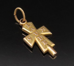 14K GOLD - Vintage Engraved Religious Cross Charm Pendant - GP490 - $221.74