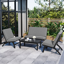 4-Piece V-shaped Seats set, Acacia Solid Wood Outdoor Sofa - Gray - $482.57
