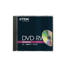 TDK T18816 4.7GB 4x Speed 120min DVD-RW Disc in Jewel Case (Pack of 5)  - $19.00