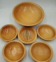 Munising Wooden Salad Bowl Set Of 6 Vintage MCM - £60.59 GBP