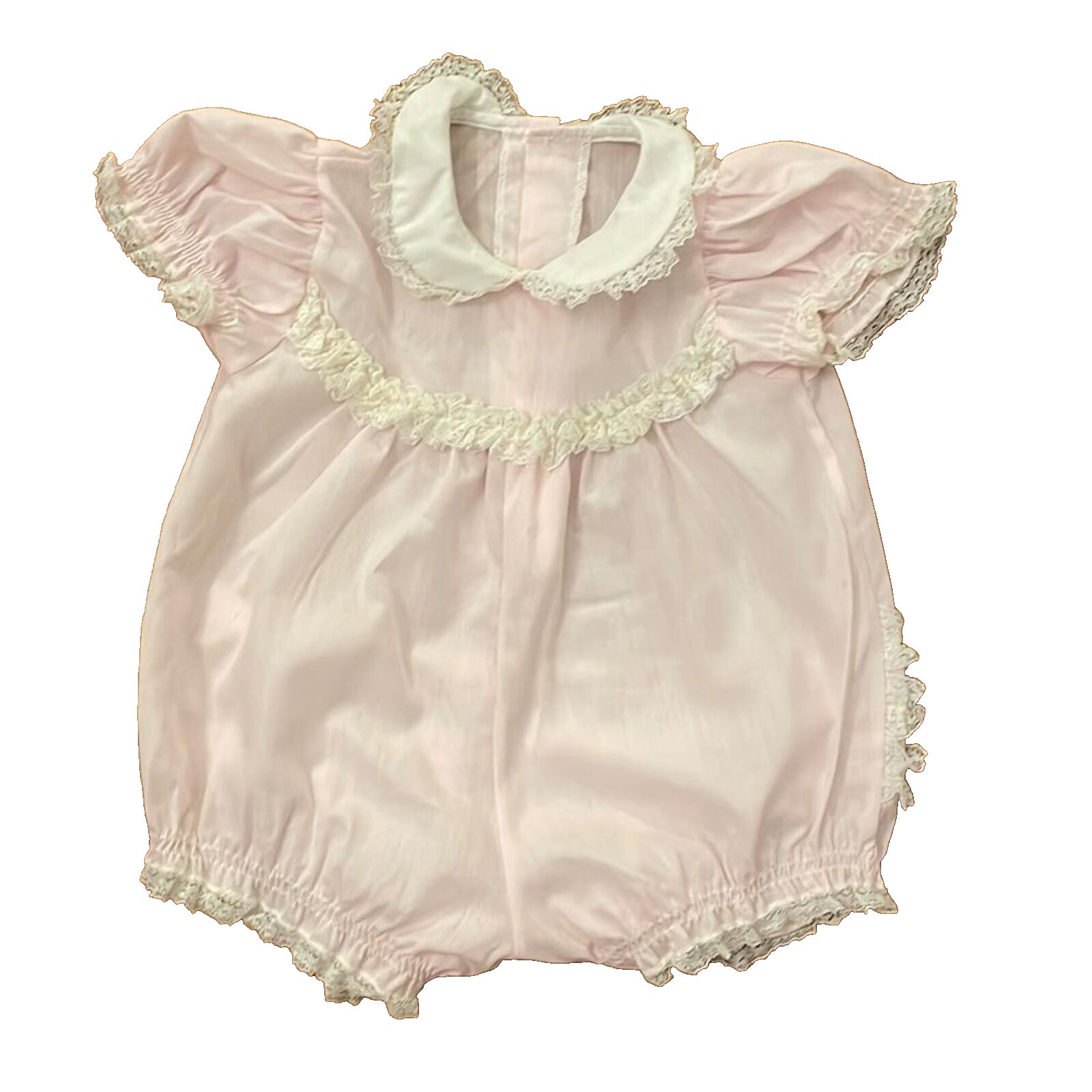 Primary image for Bryan Vintage Pink Lace Short Sleeve Romper Infant Size 3-6 months?