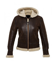 Designer genuine leather Off white shearling hooded aviator women leather jacket - £645.46 GBP