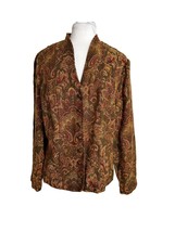 Sag Harbor Womens Size 14 Blazer Brown Paisley Tapestry Button Front Lon... - $24.75