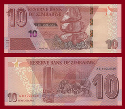 Zimbabwe P-New, $10, balancing rock / cape buffalo 2020, UNC hybrid subs... - $4.33