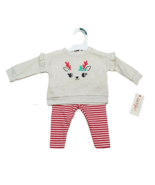 Cat &amp; Jack NWT Girl&#39;s Holiday Outfit ~ Sz 0/3 M ~ Reindeer Face ~Red,Whi... - £9.13 GBP