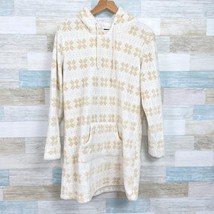 Muk Luks Hooded Sherpa Tunic Sweater White Beige Fair Isle Lounge Womens Medium - $29.69