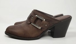 GIANNI BINI Brown Distressed Leather Buckle Slip On Block Heel Mule Shoe Sz 8.5  - £41.28 GBP