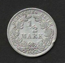 GERMANY 1906 Fine Silver Coin 1/2 Mark KM # 17                  dc2 - $11.75