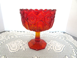 Vtg Amberina Red Glass Compote Saw Tooth Rim 6.5&quot;H - £19.42 GBP