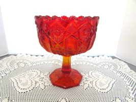 Vtg Amberina Red Glass Compote Saw Tooth Rim 6.5&quot;H - $24.70