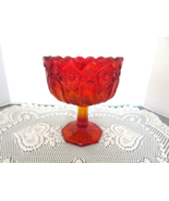 VTG AMBERINA RED GLASS COMPOTE SAW TOOTH RIM 6.5&quot;H - £19.43 GBP