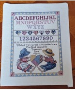 VTG 80s Cross Stitch Country Sampler Completed Alphabet Numbers Heart em... - $24.00