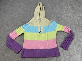 Mudd Sweaters Pullover Womens XL Striped Knit Hooded Pastel Rainbow y2k ... - $24.74