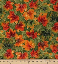 Cotton Autumn Leaves Metallic Gold Shades of the Season Fabric Print BTY D513.71 - £11.12 GBP