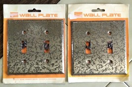 Lot (2) Vintage SEARS Textured Gold Double Light Switch Wall Plates - NOS - $19.50