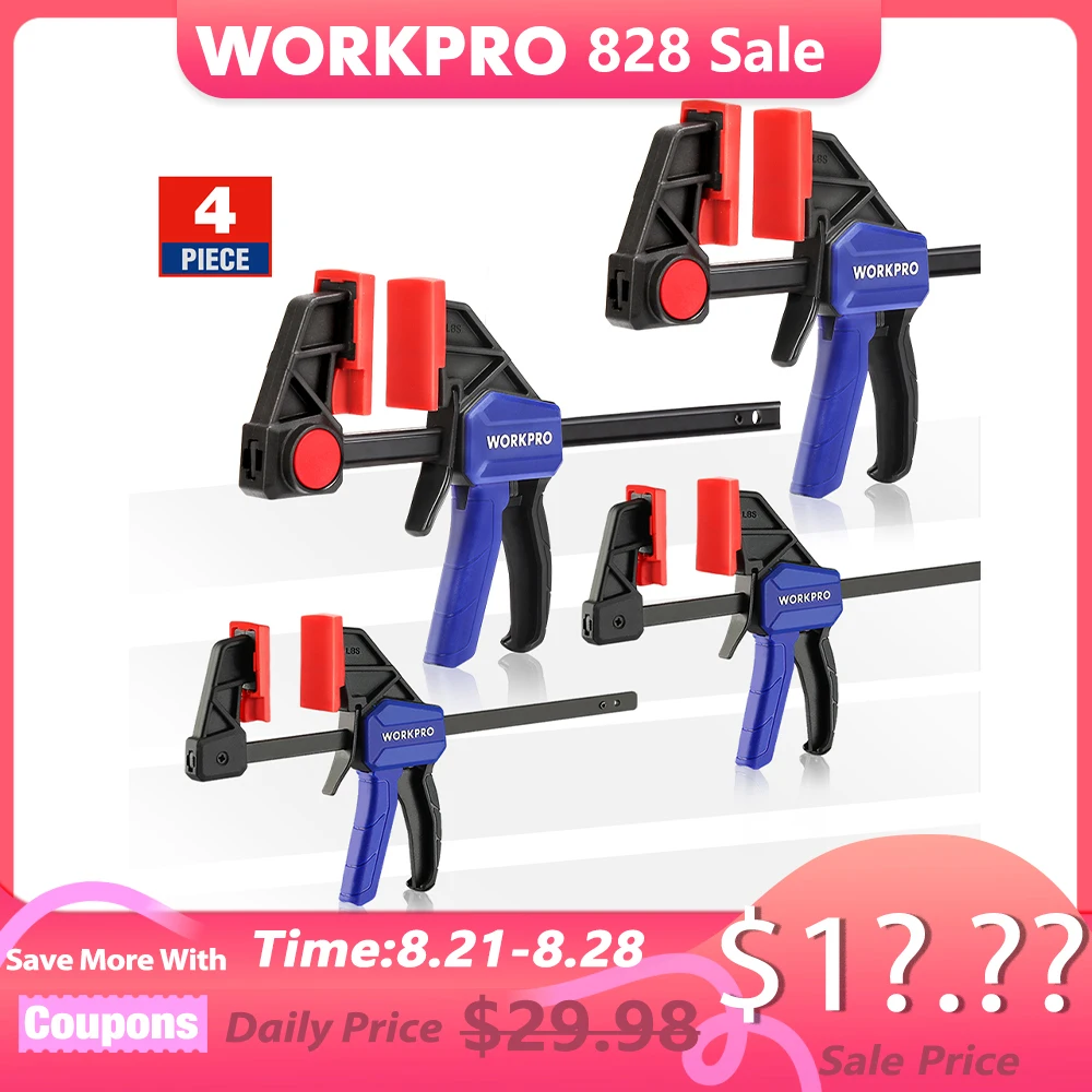 WORKPRO 4-Piece Bar Clamp Set wor Work Bar F Clamp Clip Set 4.5-inch &amp; 6-inch DI - £79.83 GBP