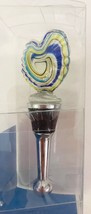 Boston Warehouse Art Glass Heart Wine Bottle Stopper Blue Yellow White S... - $19.79