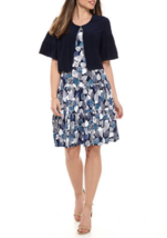 New Perception Navy Blue White Floral Career Jacket Flare Dress Size Xl $108 - £43.95 GBP