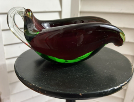 MCM Sommerso Murano Art Glass Bowl Sculpture Ashtray Red Green Clear Vin... - $2,356.13 MXN
