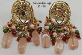 Indian Kundan Earrings Tops Bridal Beads Meena Gift Punjabi Muslim Jewel... - $20.54