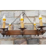 VINTAGE WROUGHT IRON SPANISH CHANDELIER MAHOGANY LIGHT FIXTURE RUSTIC GO... - €472,98 EUR