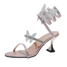 8cm 2020 sexy club banquet women s shoes stiletto high heel snake wrap strap rhinestone thumb200
