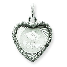 Sterling Silver Graduation Cap &amp; Diploma Heart Charm Jewerly 23mm x 15mm - £27.03 GBP