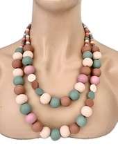 Pastel Shades Statement Casual Everyday Wooden Bead layered Multistrand Necklace - £12.90 GBP