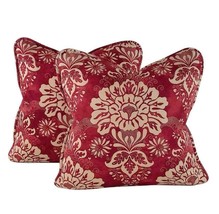 Pair Pillow Covers 18&quot; Designer P Kaufmann Waverly Red Beige Botanical Damask - £41.73 GBP