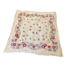 Boho Kitsch Red Blue Floral Square Tablecloth 42&quot; Cottage Granny Core READ - £21.95 GBP