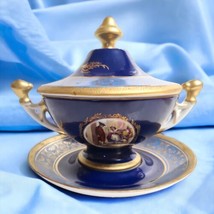Vintage Limoges Style 5.75&quot; Soup Tureen w/ Underplate Victorian Courting... - £34.07 GBP