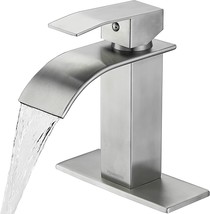 Ryuwanku Bathroom Faucet Brushed Nickel Modern Waterfall Bathroom Sink Faucet - £35.90 GBP