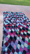 Eco-friendly diamond Boucherouite Moroccan Rug, Lucky Charm Multicolore rug 9&#39;×  - £509.24 GBP