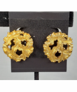 Vtg Signed Crown Trifari Gold Tone Oak Leaf Retro Statement Clip On Earr... - $64.88 CAD