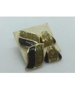 (2) Royal Gold Dust &amp; Black Enameled Pierced Earrings Gold Tone New Old ... - £6.31 GBP