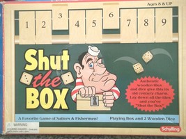 Shut The Box Game by Schylling Wood Dice Green Felt Wood Box - £9.64 GBP