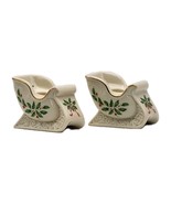 Lenox Holiday Sleigh Candleholders Set of 2 Holly Berries Pattern USA Vi... - $29.99
