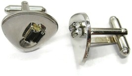 Shields Cufflinks Silver Tone Clear Black Stones Tux Shirt Dress Suit Vintage - £15.97 GBP