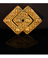 Antique signed Sash Pin - large heavy golden bohemian brooch - Vintage e... - $95.00