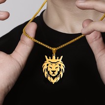 Elvis Presley Necklace Pendant Lion Crown King Concert TCB 18K GP 316L L.60 Cm  - £12.04 GBP