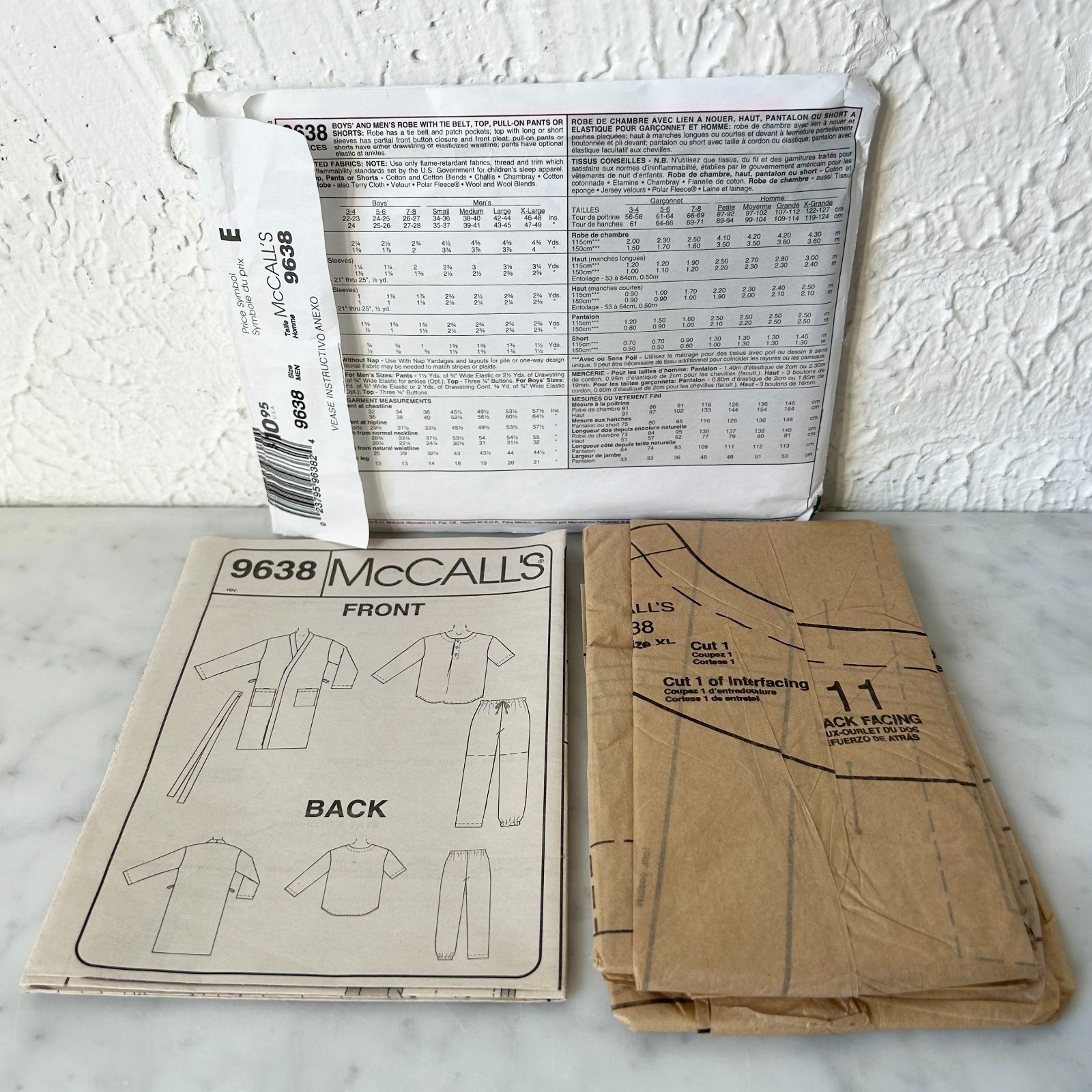 McCall's Men's Robe Pajama Pants Shorts Top Sewing Pattern #9638 Size XL Uncut Item image 2